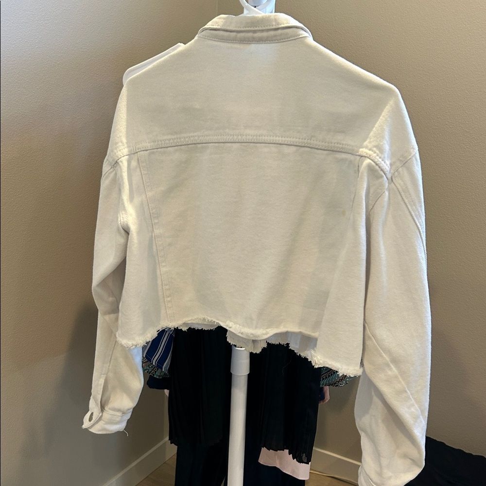 LifeShe White Cropped Denim Distressed Jacket, Women’s XL - Picture 4 of 8